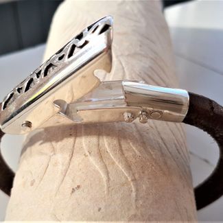 Balder - öppet, armband för män av silver och läder